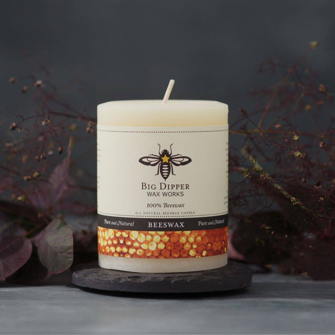 Pillar Candles – 100% Pure Beeswax – Med-Sized 3" x 3.5"