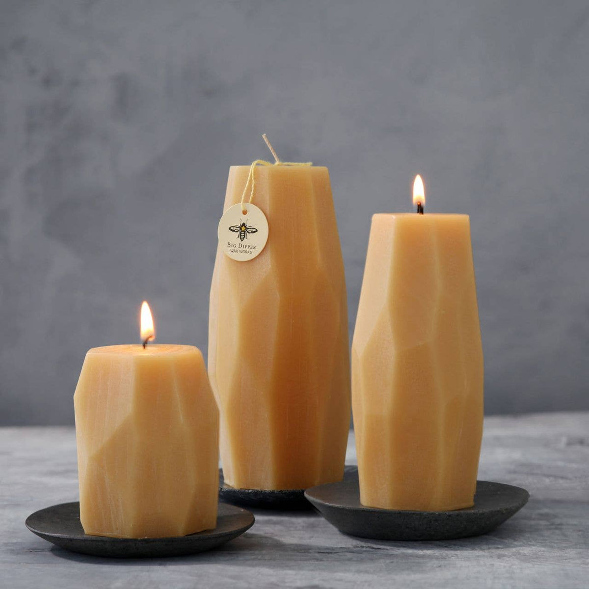 Pillar Candles – Pure Beeswax – Faceted Design – 2 Sizes