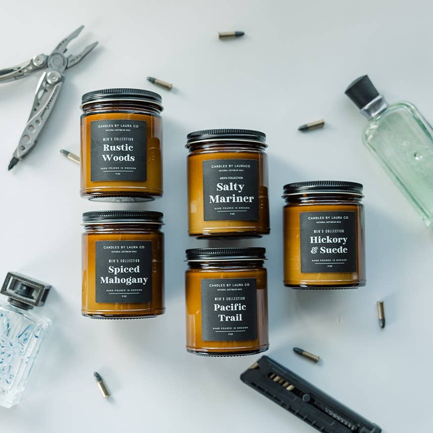 9 oz Hickory and Suede Soy Amber Jar Candle