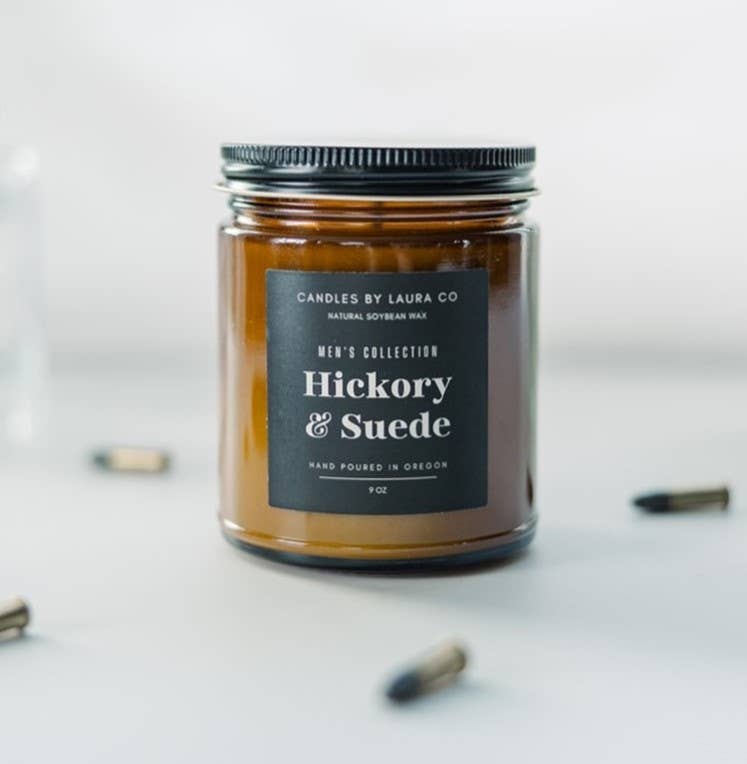 9 oz Hickory and Suede Soy Amber Jar Candle