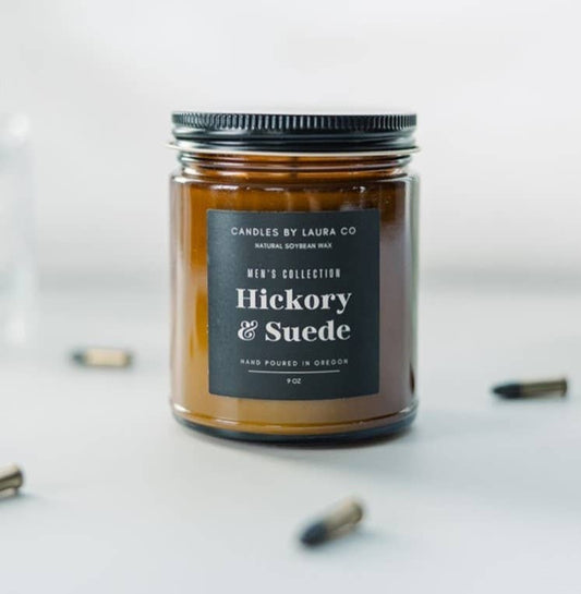 9 oz Hickory and Suede Soy Amber Jar Candle