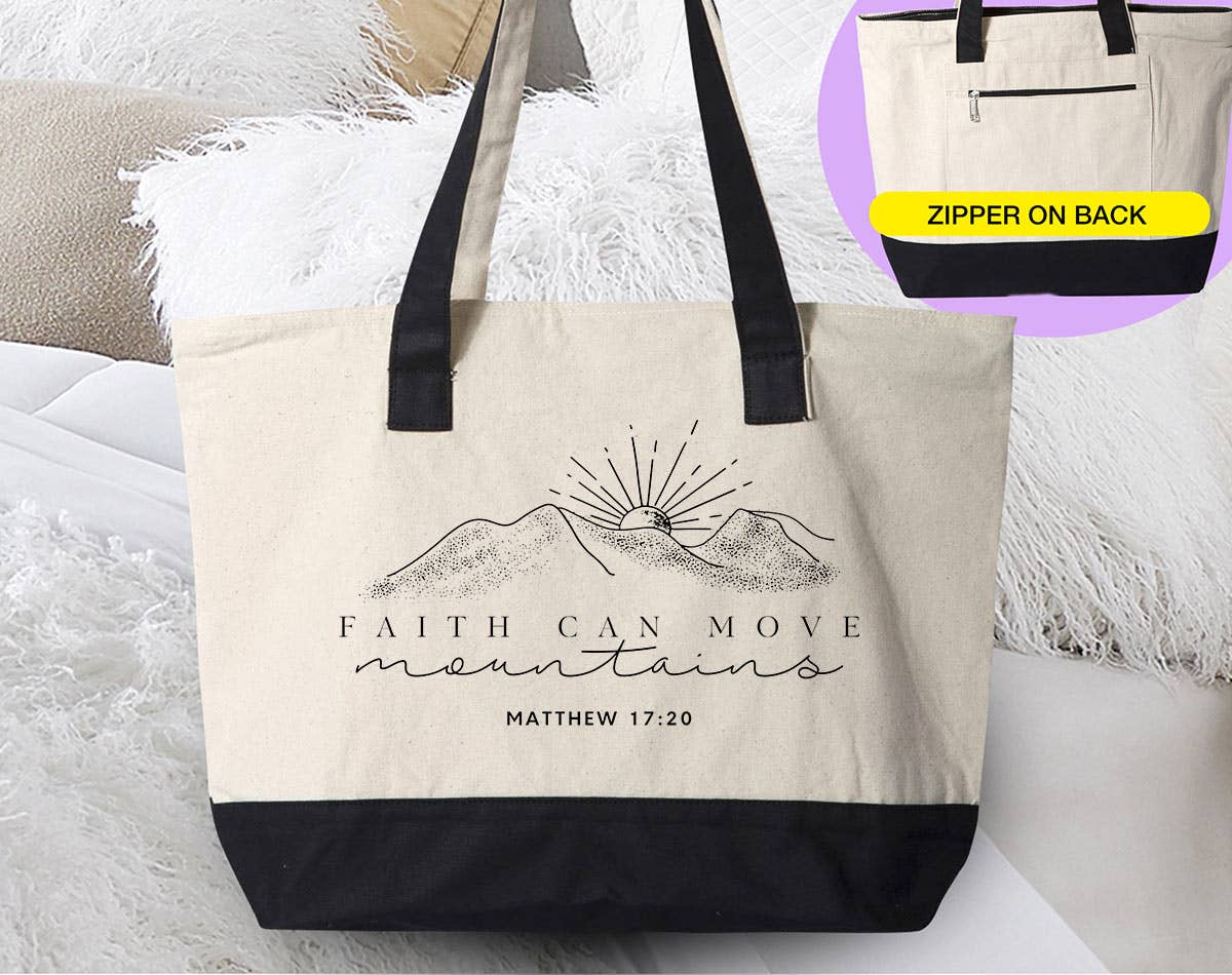 Faith Can Move Mountains - Bible Verse Canvas Tote