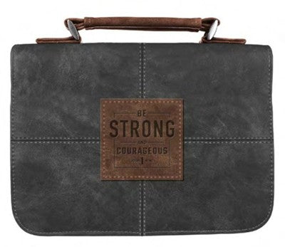 Strong and Courageous Faux Leather Bible Cover, Gray, Large