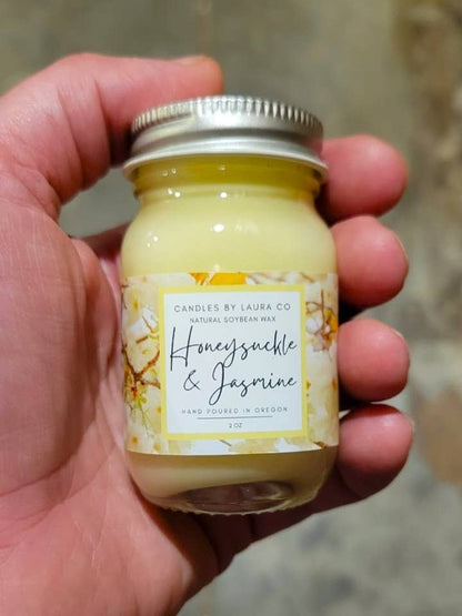 2 oz Mini Mason Honeysuckle and Jasmine Soy Jar Candle