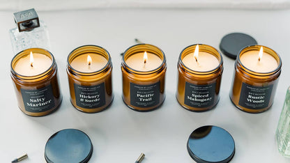 9 oz Hickory and Suede Soy Amber Jar Candle