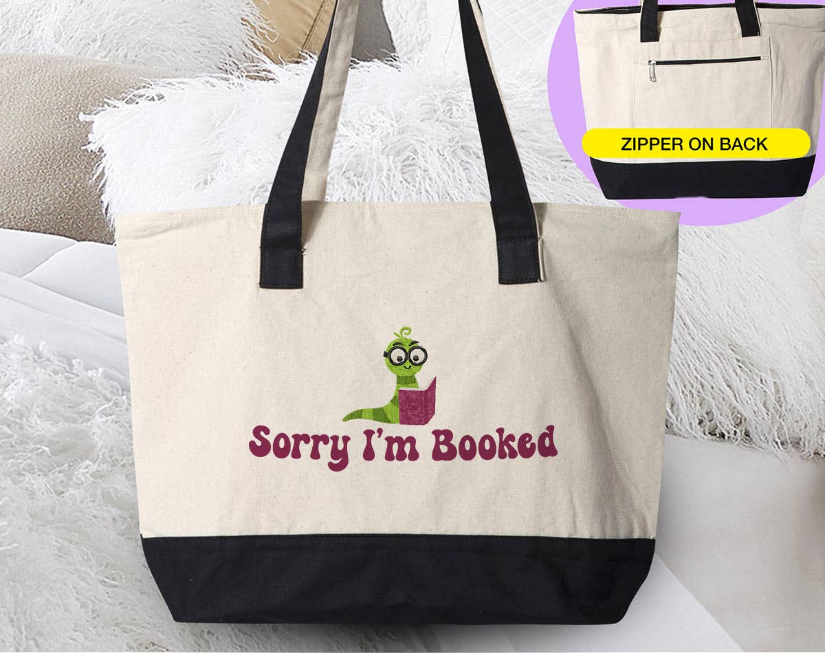 Sorry I'm Booked - Cute Bookworm Book Reading Tote Bag